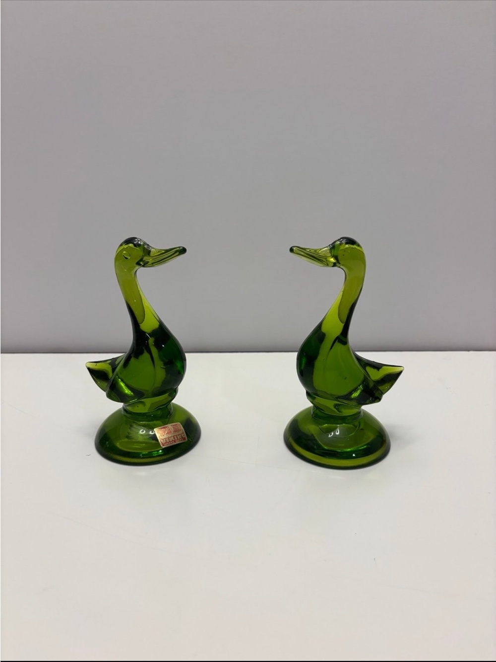 Set of 2 Vintage Viking green glass duck figurines